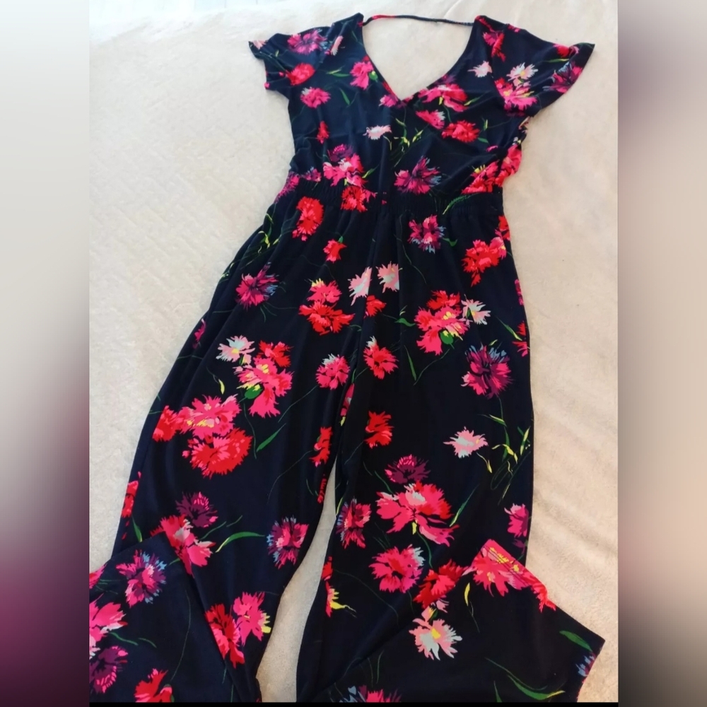 EXPRESS Jumpsuit Black With Red Floral Design
